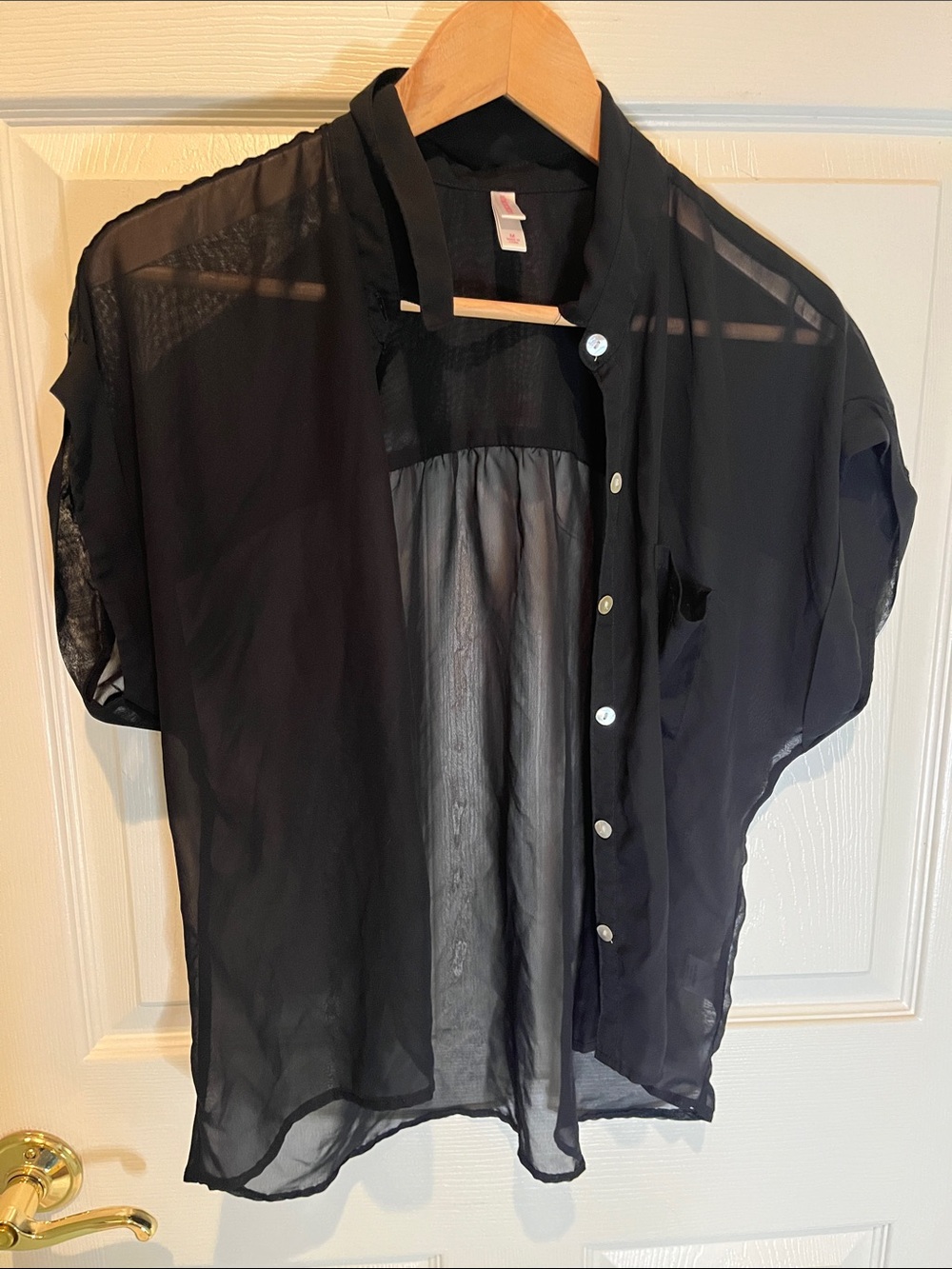 Xhilaration Black Sheer Short-Sleeve Button-Down Shirt